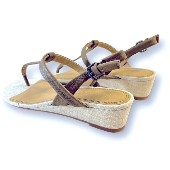 SPLENDID T Strap Beige Linen and Taupe Leather  Wedge Sandals NEW IN BOX SZ 9 - Picture 7 of 11